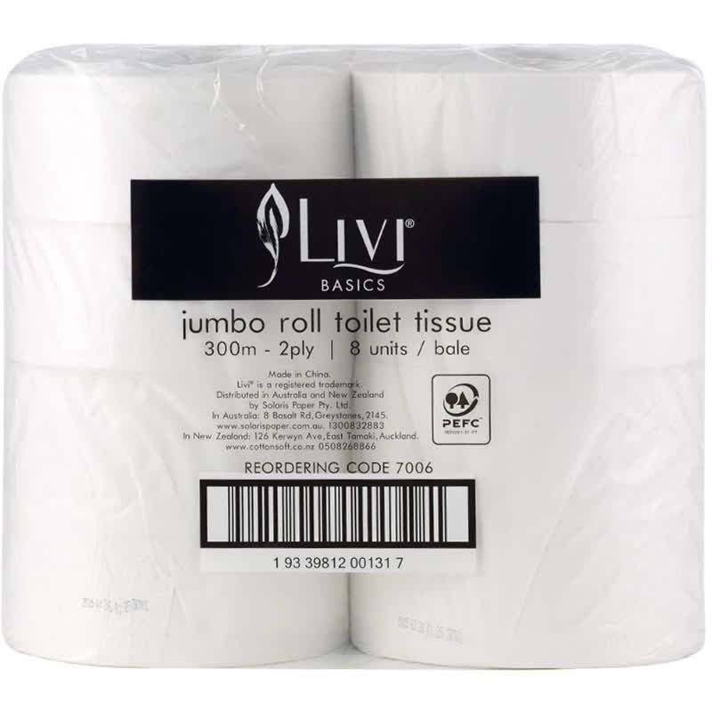 LIVI BASICS 2PLY 300M JUMBO TOILET PAPER ROLL