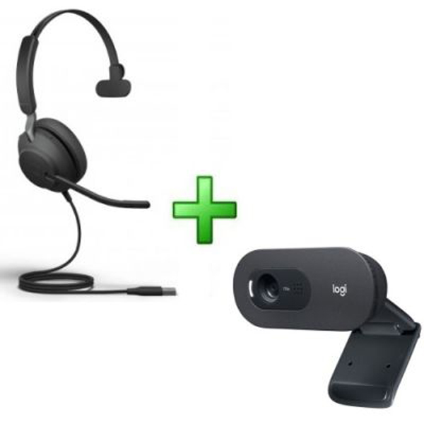 JABRA CORDED EVOLVE2 30 MS STEREO USBC HEADSET & LOGITECH C505E WEBCAM