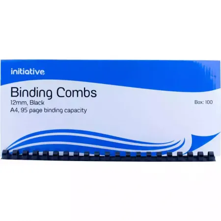 INITIATIVE PLASTIC BINDING COMB ROUND 21 LOOP 12MM A4 BLACK BOX 100
